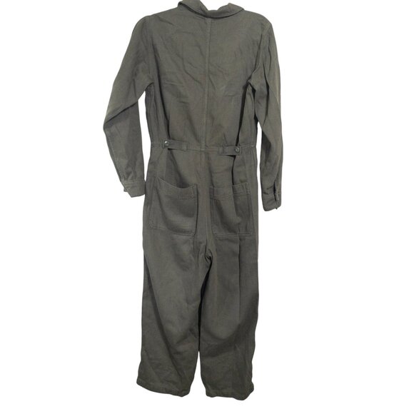 Free People Gia Coverall Jumpsuit Army Green Revolve SZ M Fitted Ankle Cotton - Picture 2 of 11